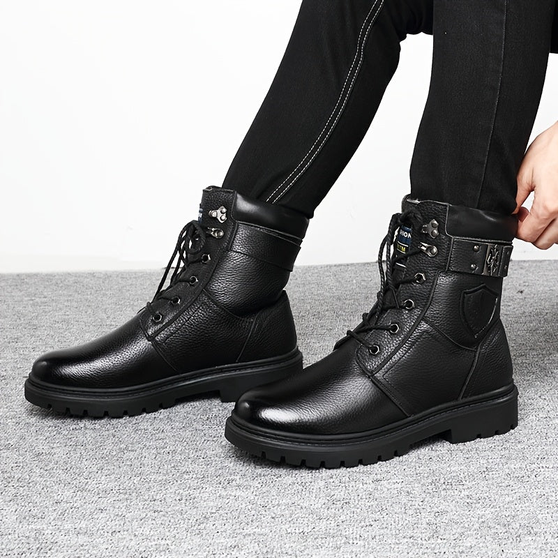 Men's winter boots, lace-up boots with a lug sole, black or brown, warm-lined