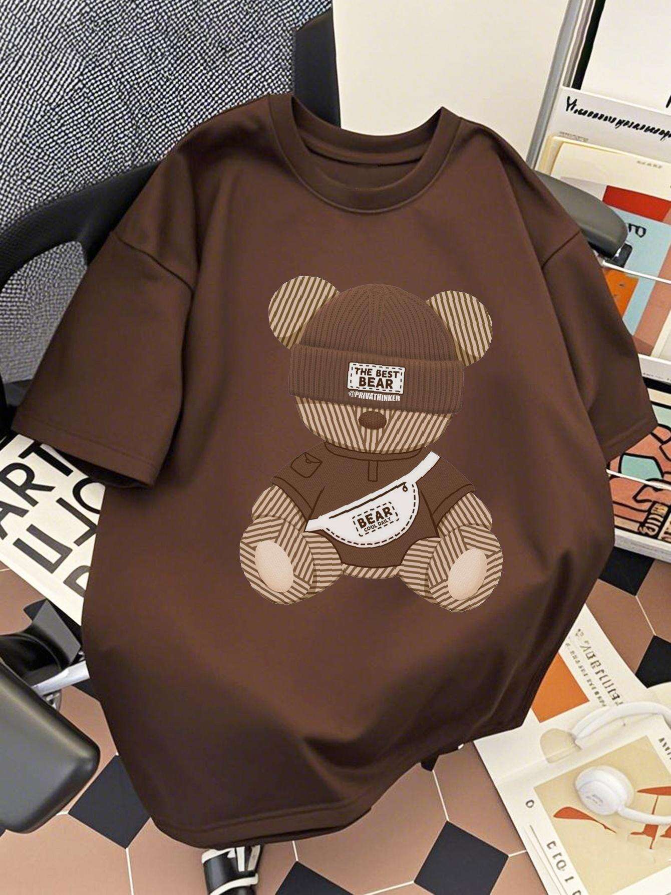 Men's Streetwear T-Shirt with Bear Print – Urban Style, Casual Look, Short Sleeve
