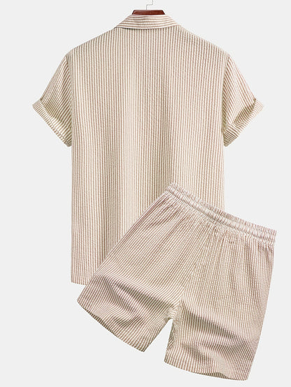Herren Kurzarm Strand Outfit Set – Modernes Streifenmuster, Freizeit & Urlaub