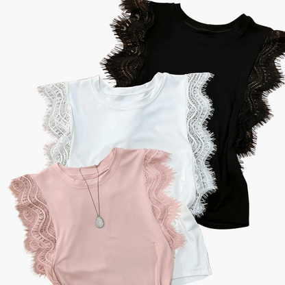 Damen Spitzen-Top mit Flügelärmeln – Elegantes Sommer Oberteil im Casual-Look