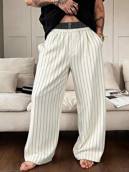 Men's Wide Lounge Pants with Pinstripes – Modern Relaxed Fit for Leisure & Home Office
