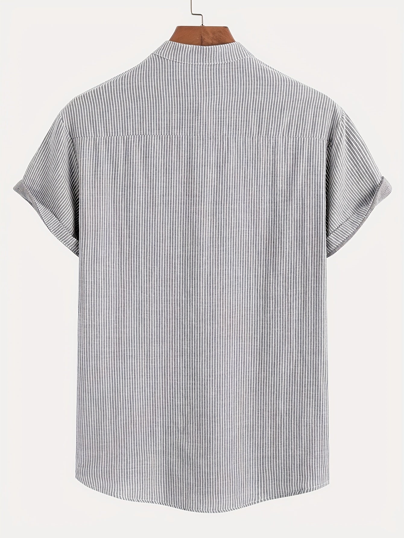 Men's Short Sleeve Henley Shirt with Stand Collar and Stripes – Modern Casual Shirt