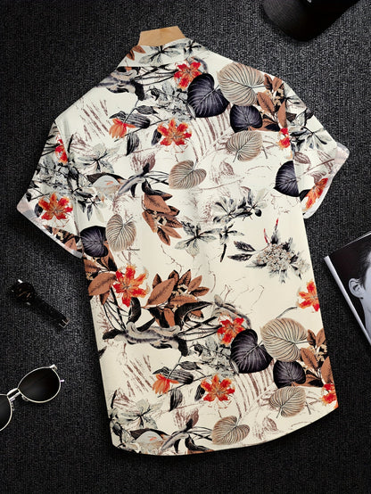 Men's Short-Sleeve Vacation Shirt with Tropical Floral Pattern – Modern Casual Style for Summer & Beach