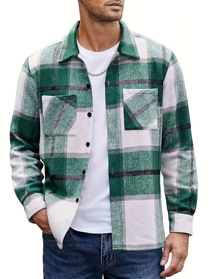 Men's Plaid Shirt Jacket, Long Sleeve, with Chest Pockets, Casual Shacket