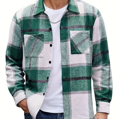 Men's Plaid Shirt Jacket, Long Sleeve, with Chest Pockets, Casual Shacket