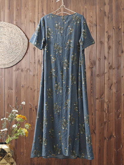 Women's Boho Maxi Dress with Floral Pattern and V-Neck, Casual, Summer, Plus Sizes