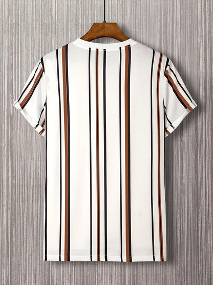 Men's T-shirt with vertical stripe pattern and modern print – Stylish casual shirt