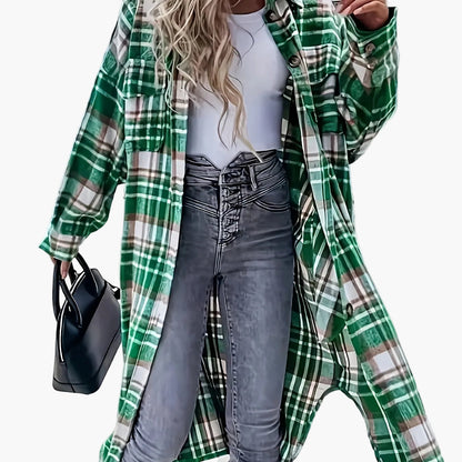 Women's Long Checked Oversize Shacket in Casual Look for Spring and Autumn