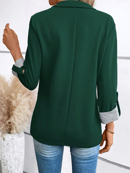 Women's Blazer Elegant Business Casual Jacket with Turn-Up Sleeves