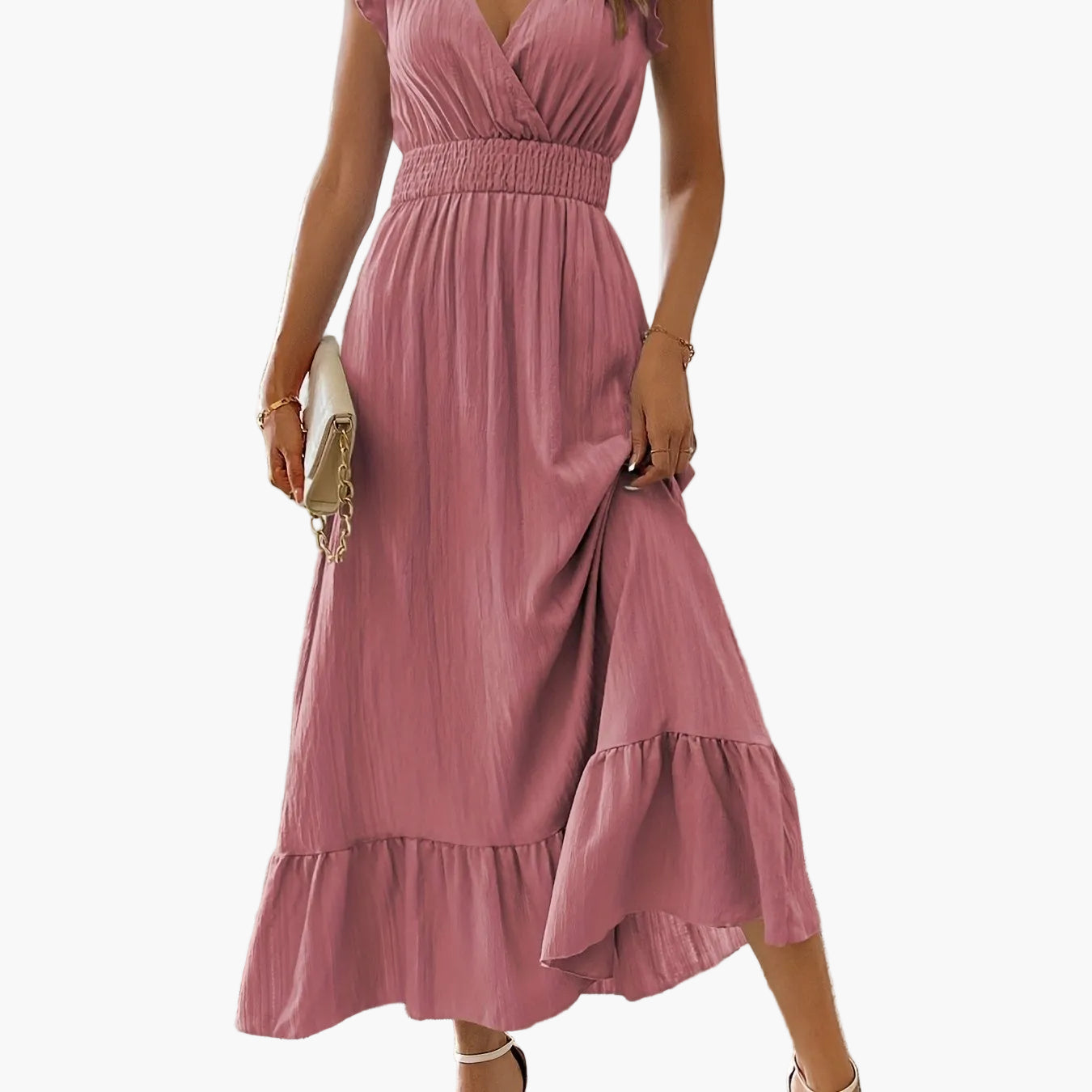 Women's Elegant Maxi Dress with Ruffle Sleeves and Flattering Waist – Perfect for Summer & Vacation