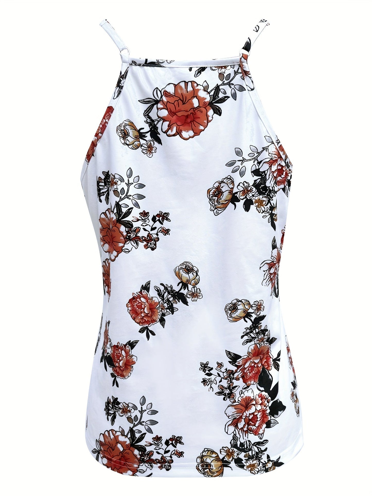 Damen Spaghettiträger Top mit Spitze und Blumenprint – Sommer Freizeit Elegant