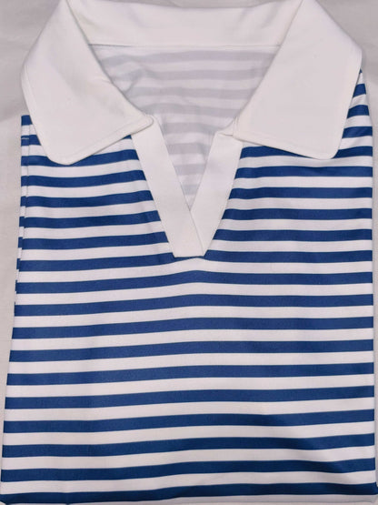 Women's polo shirt with stripes and V-neck – smart-casual style for leisure and office