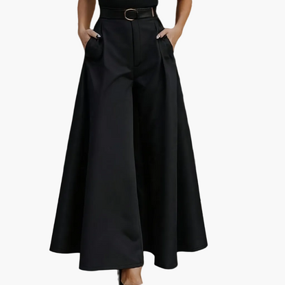 Women's Elegant Wide High-Waist Palazzo Pants with Belt for Office and Leisure