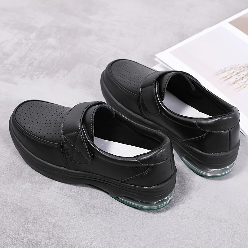 Women's Comfort Slip-On Shoes for Work and Leisure – Breathable Walking Shoes with Velcro Closure and Shock Absorption