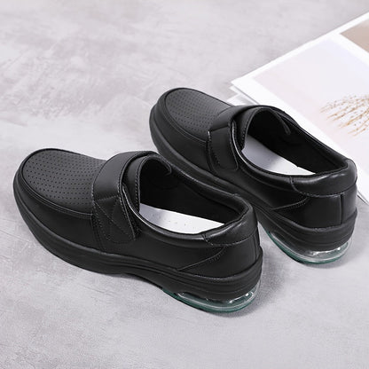 Women's Comfort Slip-On Shoes for Work and Leisure – Breathable Walking Shoes with Velcro Closure and Shock Absorption