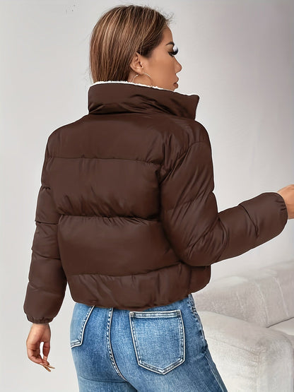 Women's Short Quilted Jacket with Teddy Lining and Zipper
