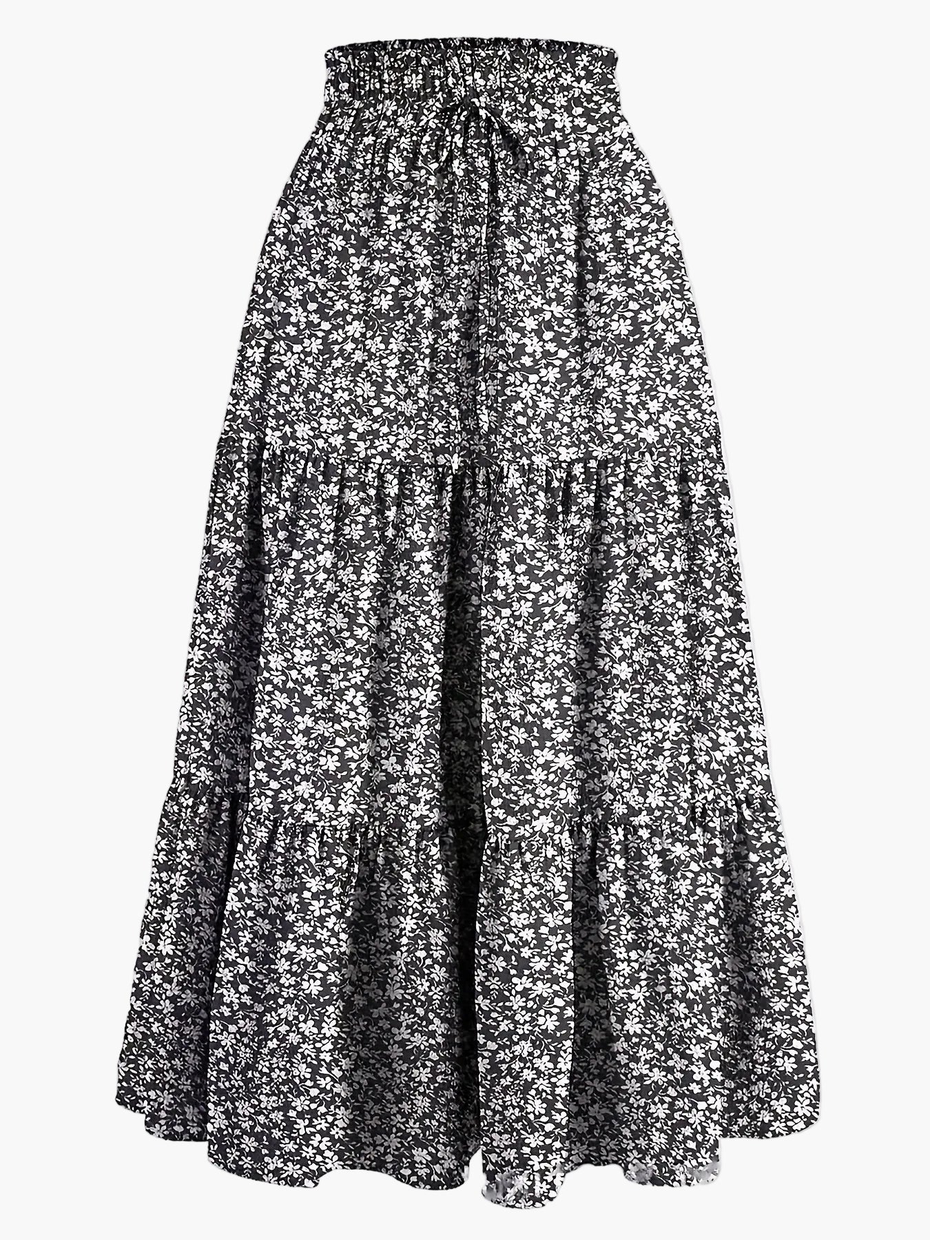 Women's Elegant Tiered Skirt with Ruffles and Drawstring – Perfect for Everyday & Leisure