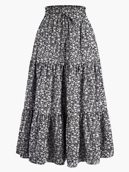 Women's Elegant Tiered Skirt with Ruffles and Drawstring – Perfect for Everyday & Leisure