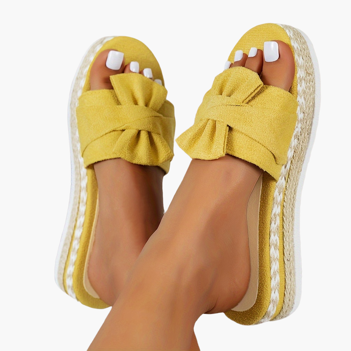 Women's Platform Slip-On Shoes with Bow for Summer – Comfortable Casual Shoes, Open Toe Design