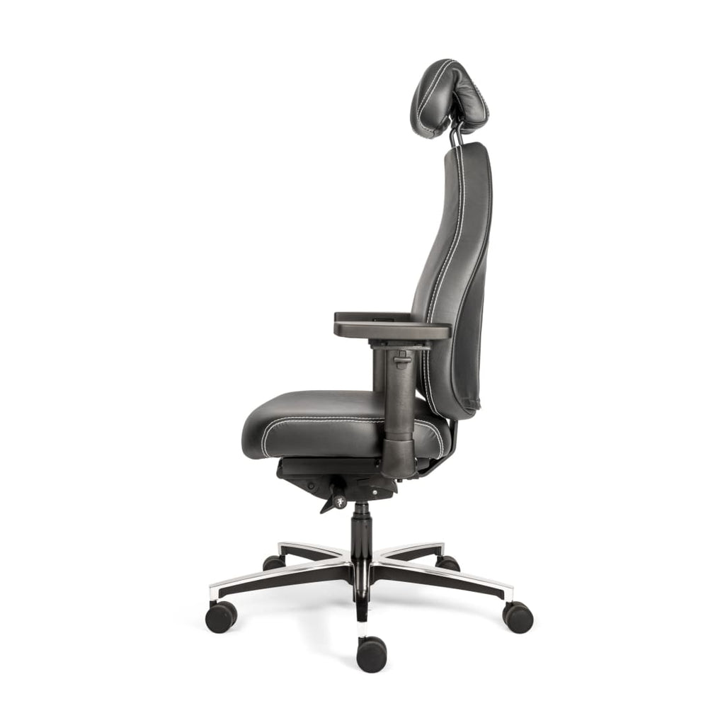Bureaustoel ergonomisch zwart leer Therapod X, met hoofdsteun en 3D-armleggers