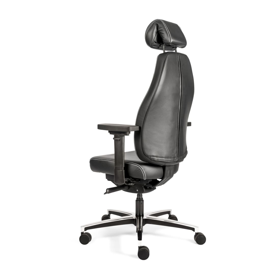 Bureaustoel ergonomisch zwart leer Therapod X, met hoofdsteun en 3D-armleggers
