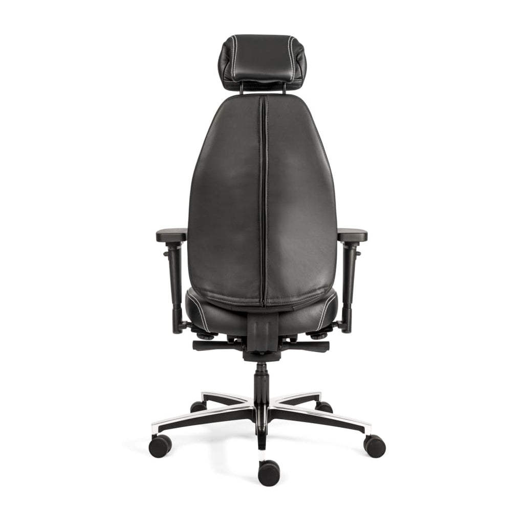Bureaustoel ergonomisch zwart leer Therapod X, met hoofdsteun en 3D-armleggers