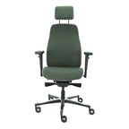 Bureaustoel ergonomisch Therapod X2 gerecyclede wol olijfgroen/asgrijs, met hoofdsteun en 3D-armleggers
