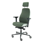 Bureaustoel ergonomisch Therapod X2 gerecyclede wol olijfgroen/asgrijs, met hoofdsteun en 3D-armleggers