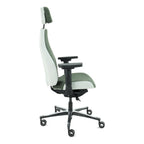 Bureaustoel ergonomisch Therapod X2 gerecyclede wol olijfgroen/asgrijs, met hoofdsteun en 3D-armleggers