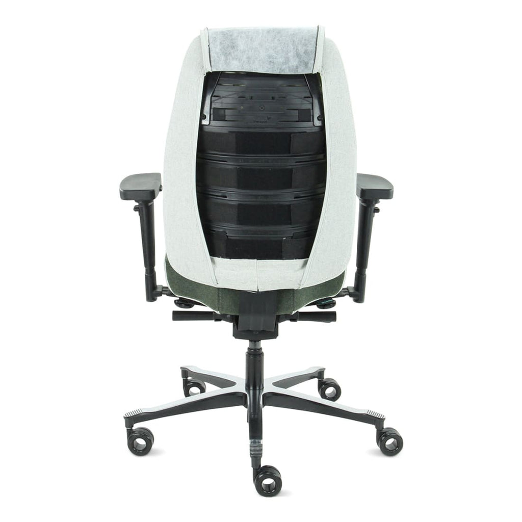 Bureaustoel ergonomisch Therapod X2 gerecyclede wol olijfgroen/asgrijs, met hoofdsteun en 3D-armleggers