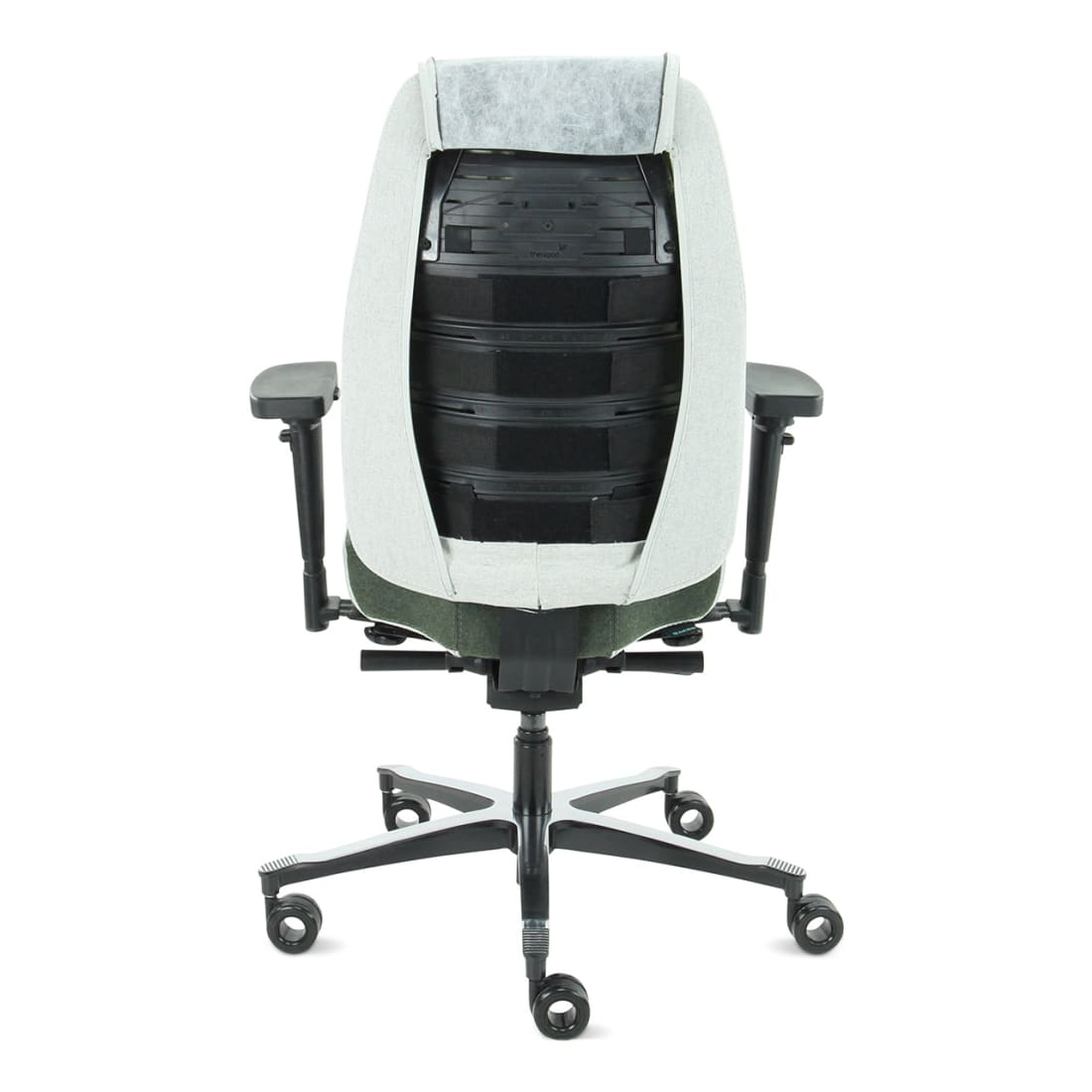 Bureaustoel ergonomisch Therapod X2 gerecyclede wol olijfgroen/asgrijs, met hoofdsteun en 3D-armleggers