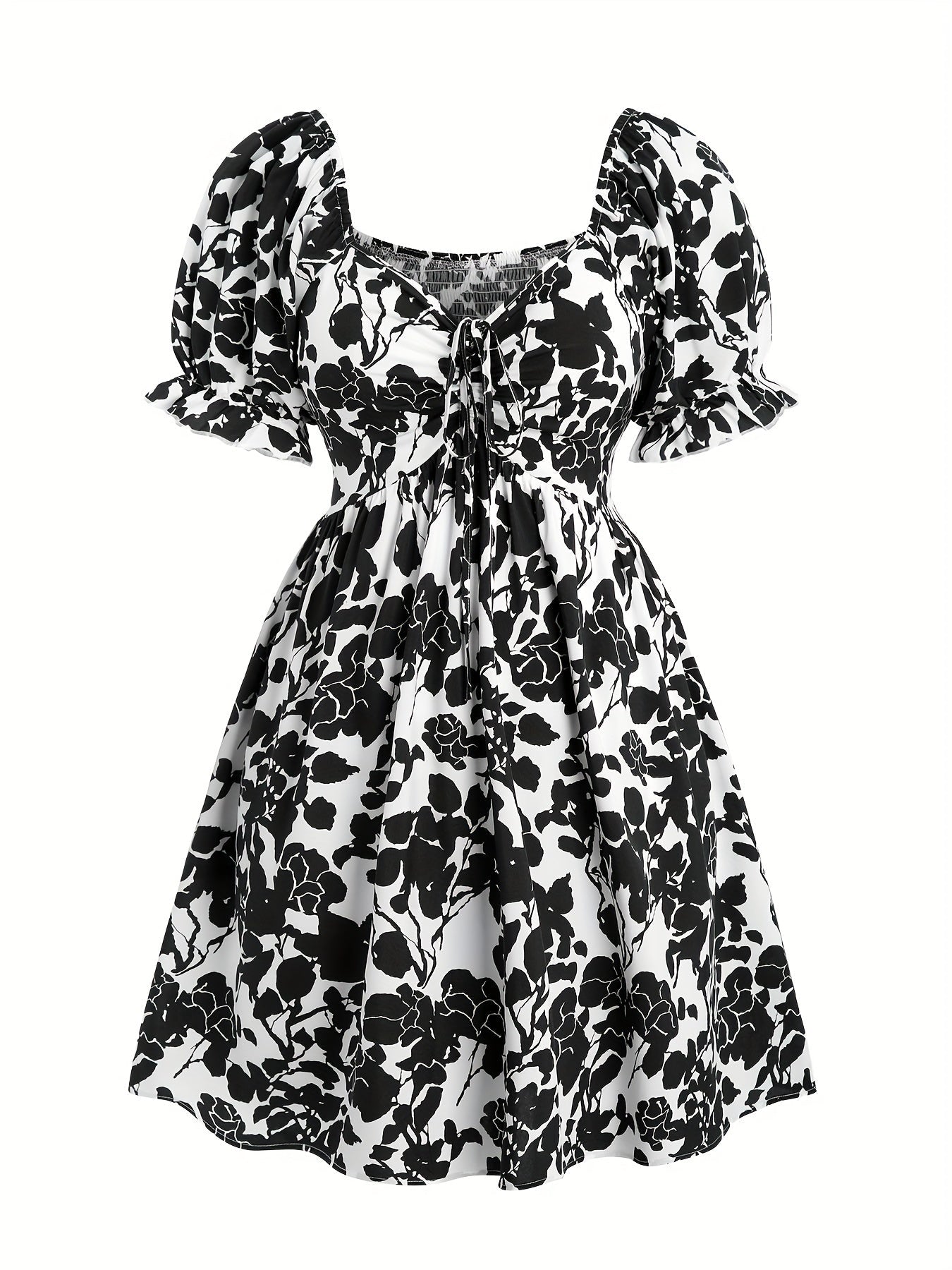Women's Summer Dress Elegant with Floral Pattern and Puff Sleeves, Fit & Flare, Perfect for Vacation and Leisure
