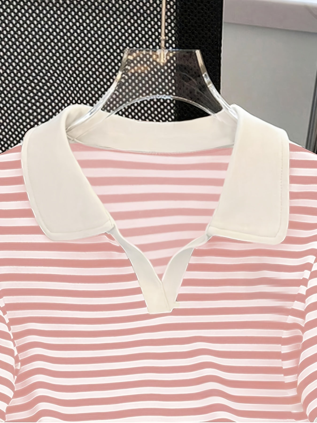 Women's polo shirt with stripes and V-neck – smart-casual style for leisure and office