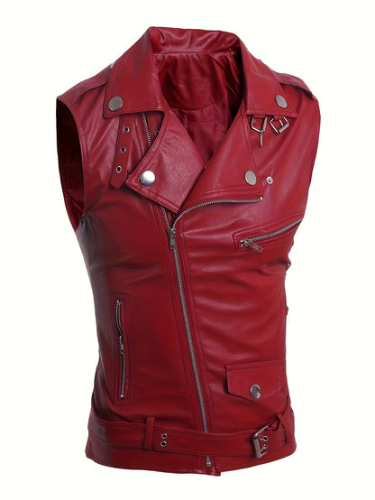 Sleeveless biker vest with zippers and studs
