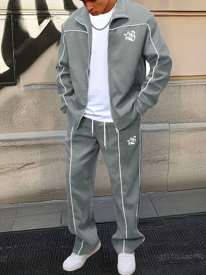 Unisex tracksuit with zip-up jacket and pants, contrast stripes