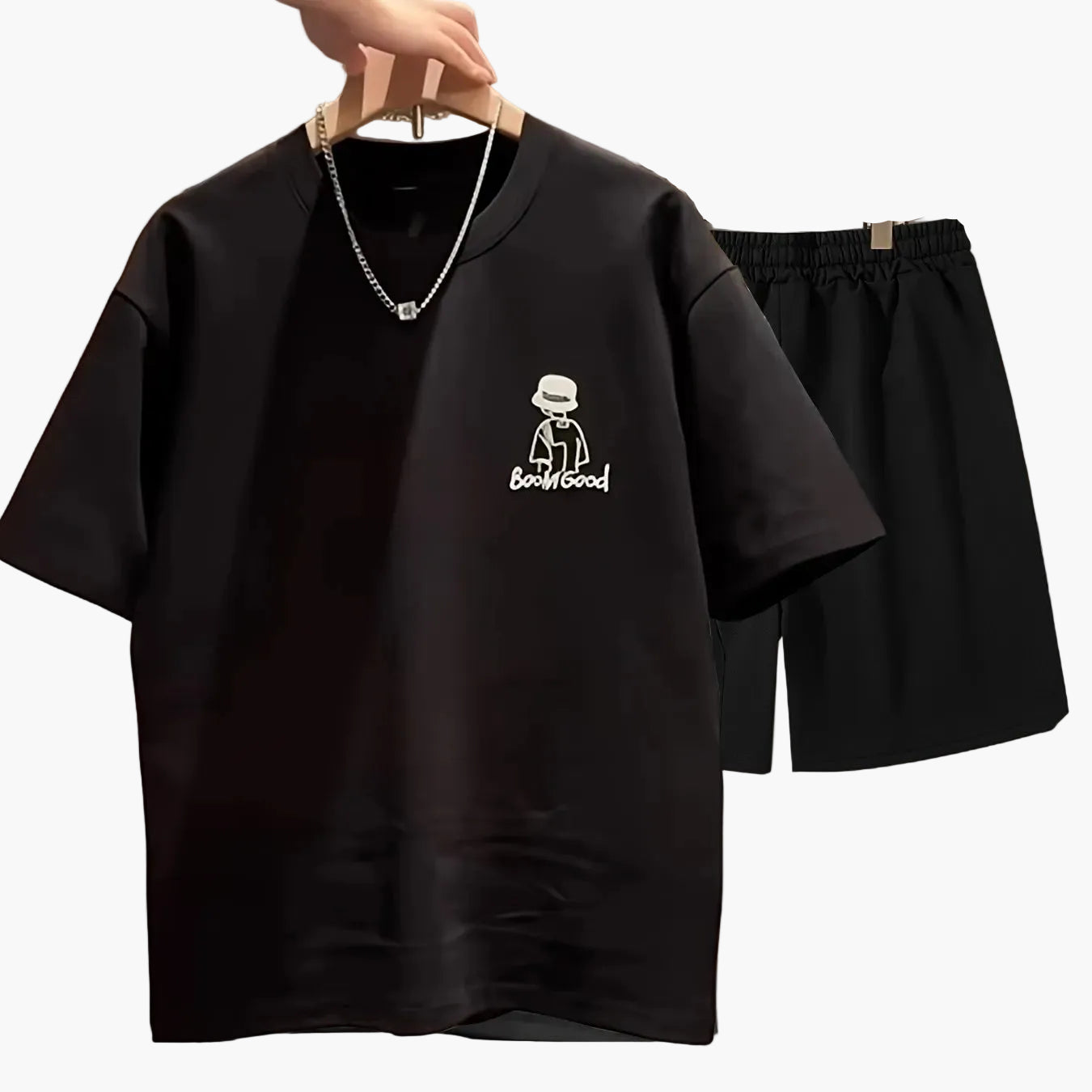 Men's Casual Set with Print – T-Shirt & Shorts, Streetwear Style, Summer Outfit