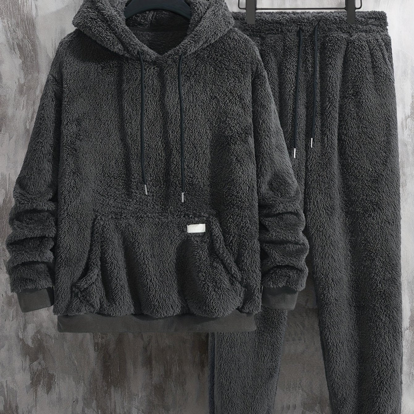 Unisex teddy fleece tracksuit with hooded sweatshirt and joggers