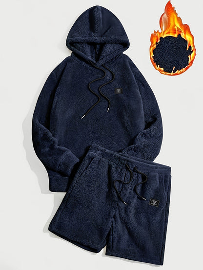 Unisex Teddyfleece Hoodie & Shorts Set Plüsch Hausanzug