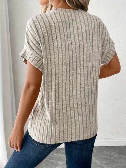 Women's Elegant Ribbed Short-Sleeve Casual Top