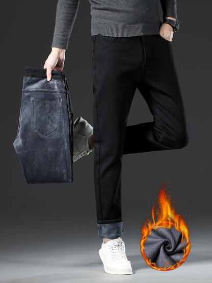 Men's black winter pants with warm lining