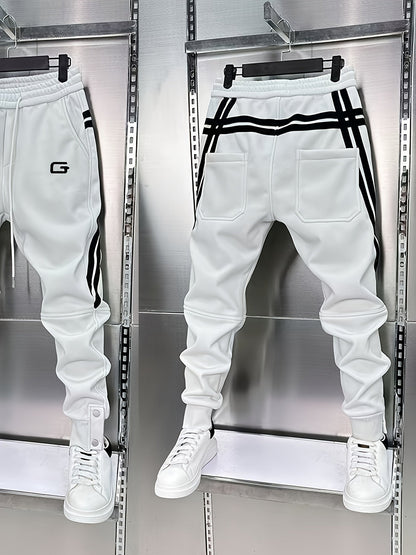 Men's sporty joggers with drawstring, stripes, and buttons