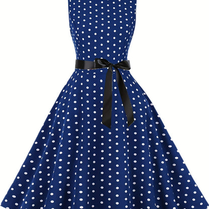 Women's Vintage Polka Dot Fit & Flare Dress for Festive Occasions and Everyday Wear