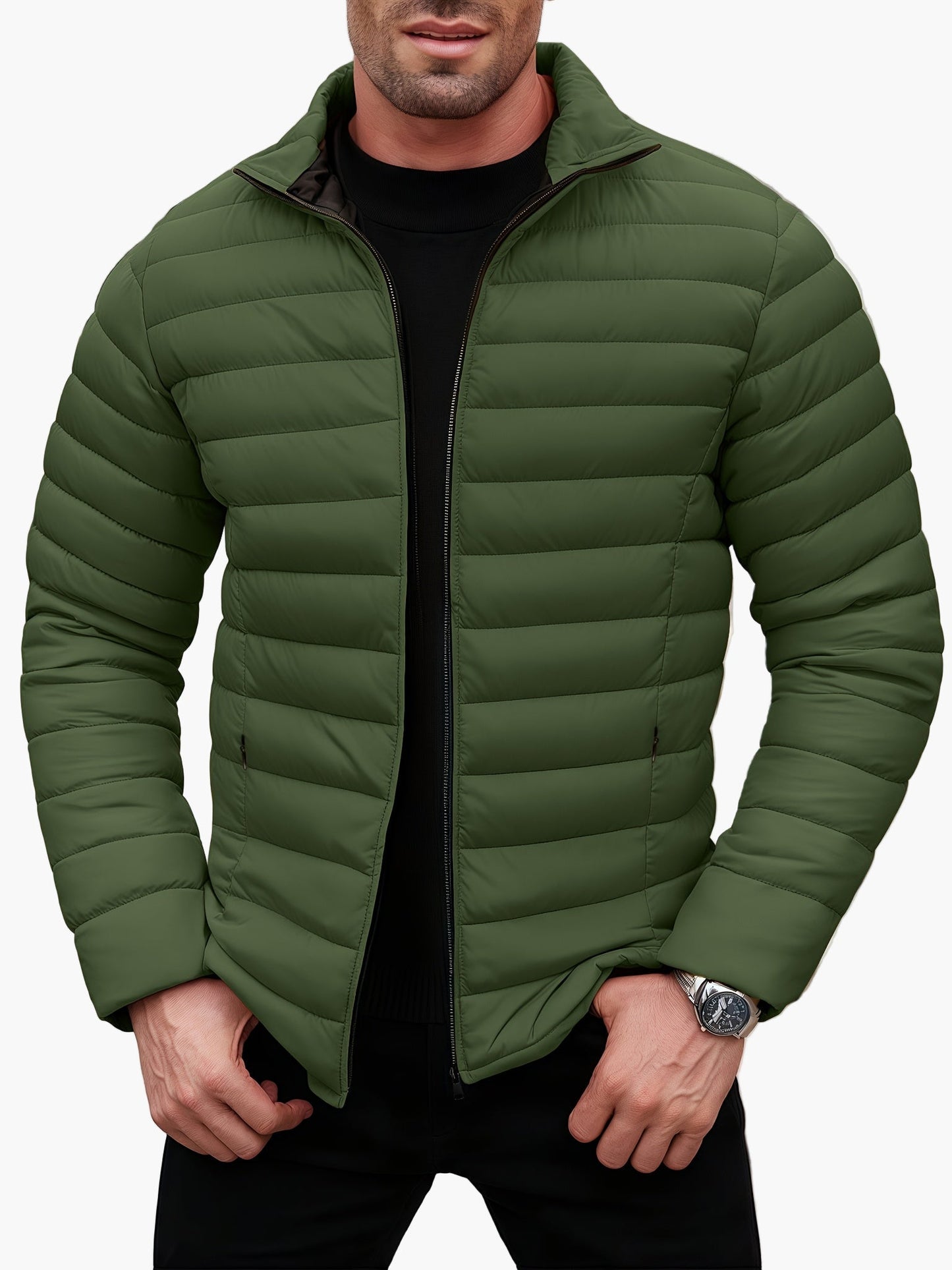 Men's Quilted Jacket Modern Casual with Zipper – Ideal for Everyday & Leisure