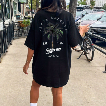 Women's Oversize Streetwear T-Shirt with 'Santa Barbara California' Print – Summer Casual Style