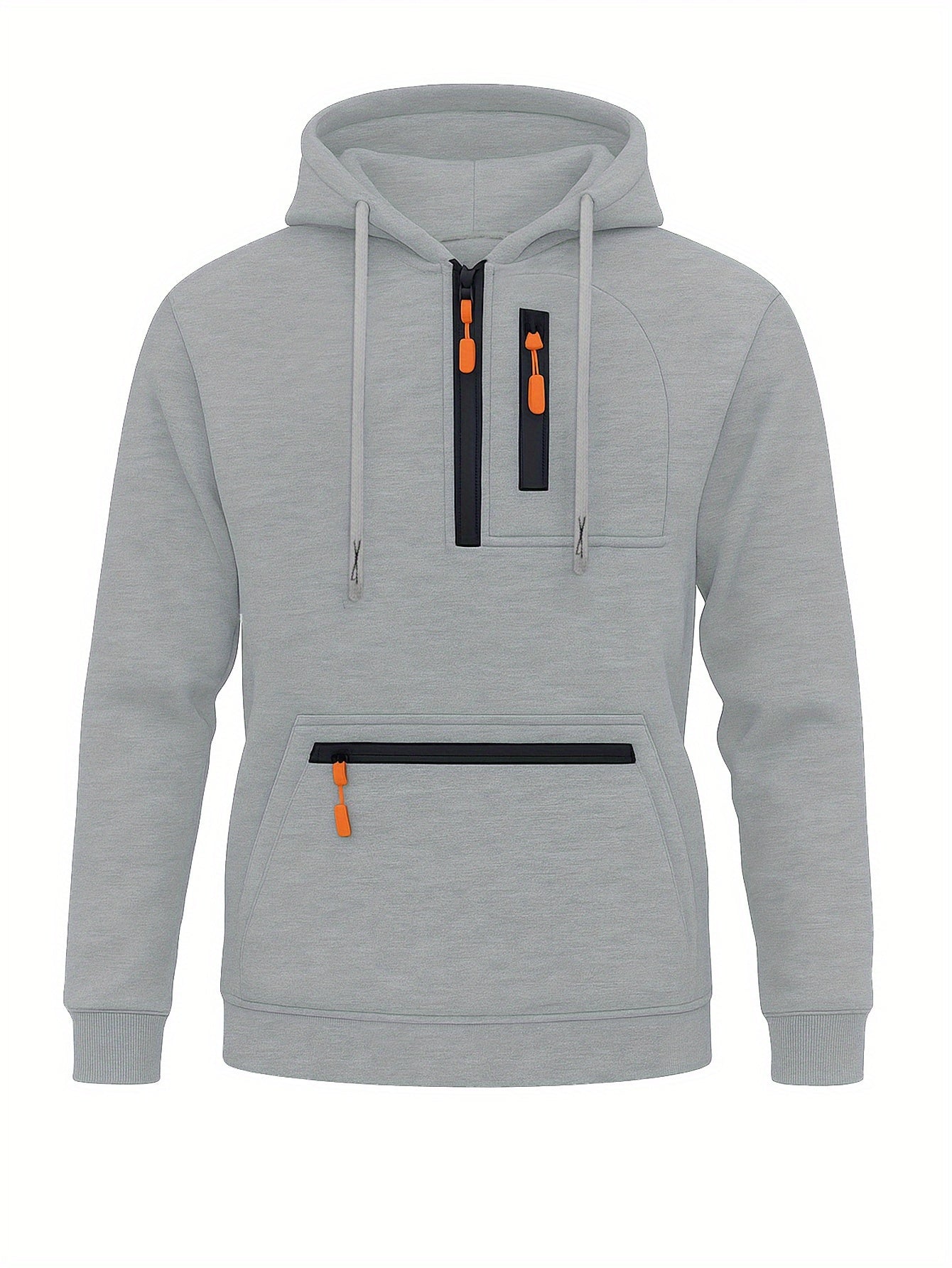Men's hoodie with half-zip, kangaroo pocket & chest pocket, hooded sweatshirt