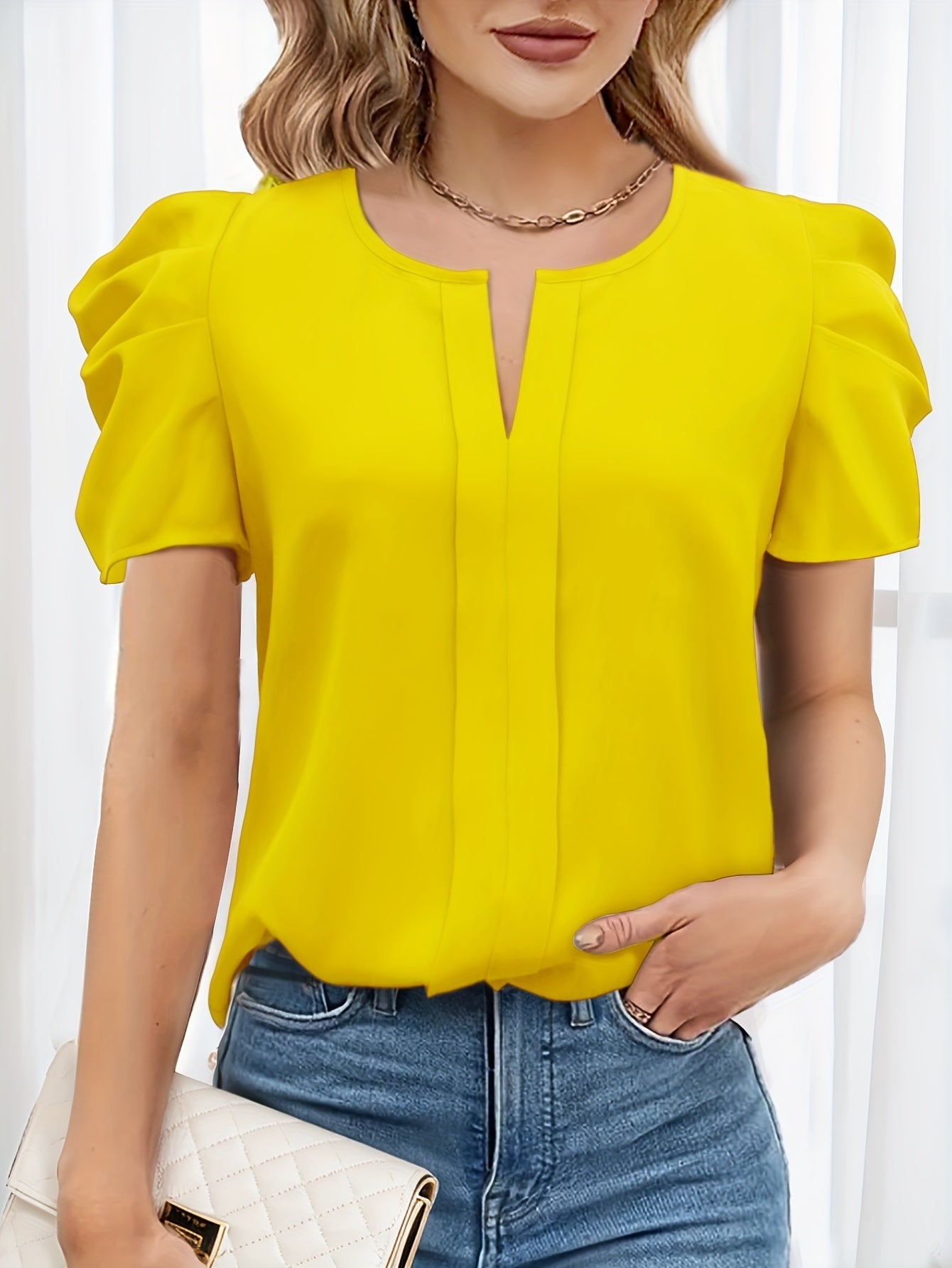 Women's blouse with puff sleeves and modern cut – Elegant office & casual wear