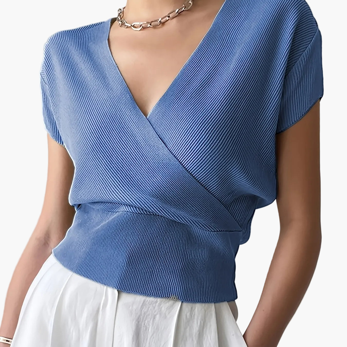 Women's Wrap Shirt with V-Neck – Elegant Casual Top for Everyday and Office Wear