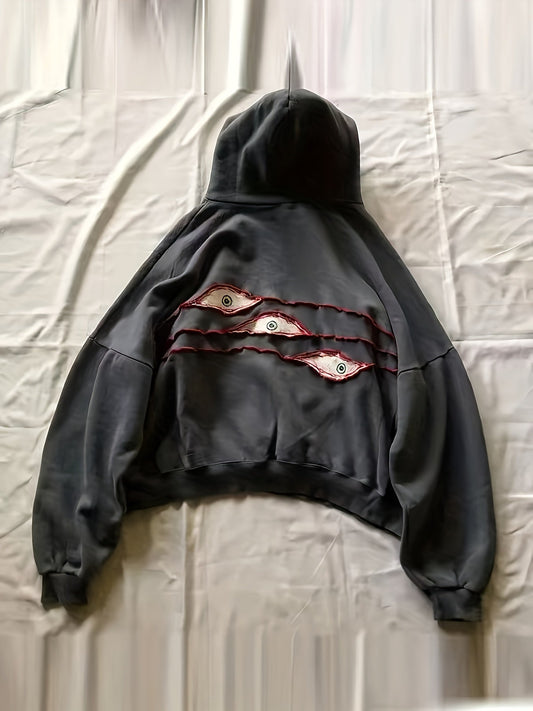 Hoodie with eye motif, relaxed fit, dark gray