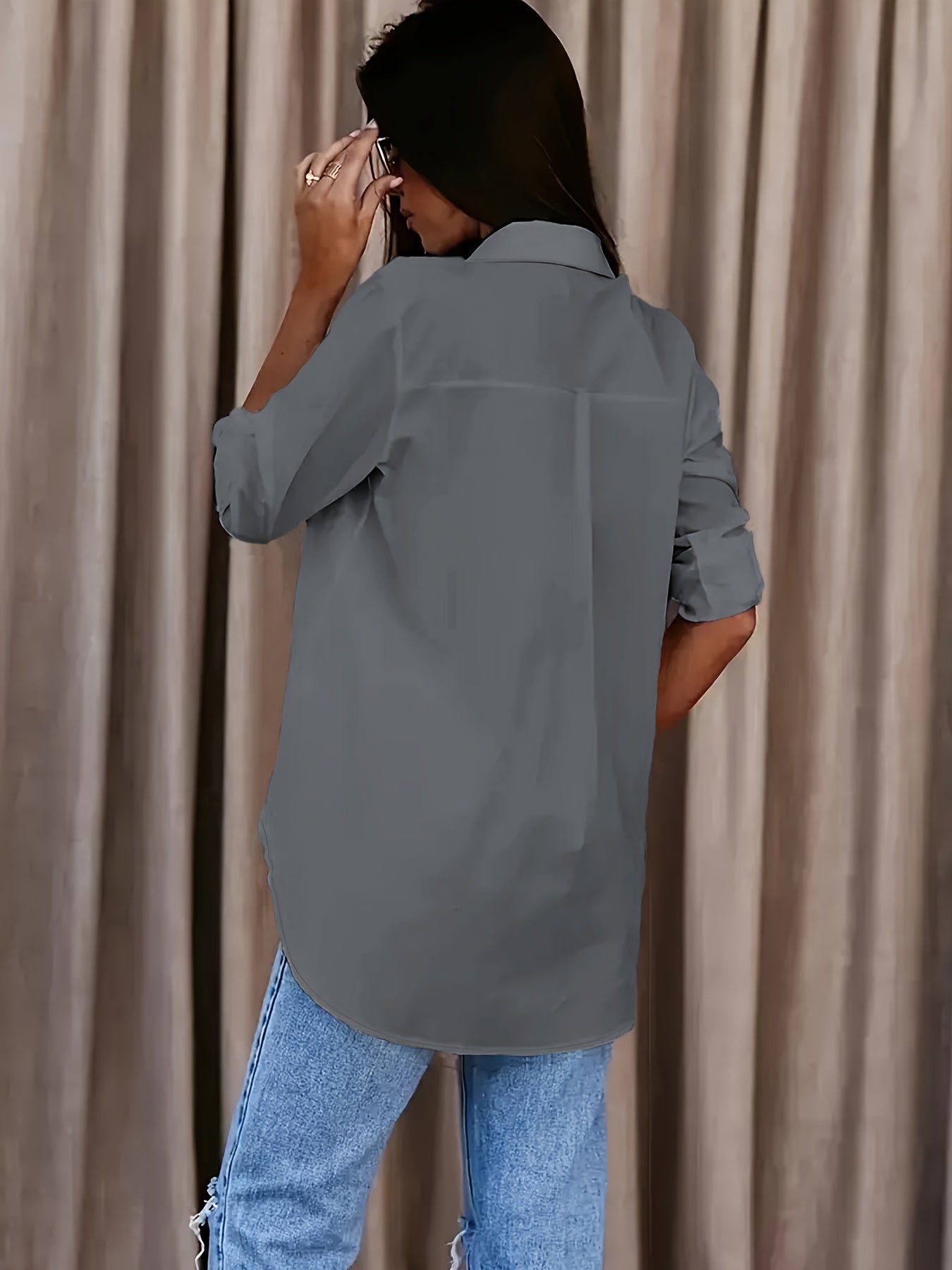 Damen Langarm Oversize Bluse Locker Casual für Alltag und Büro