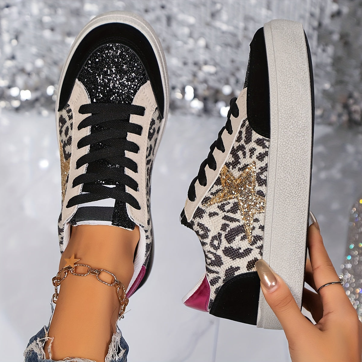 Damen Sneaker im Casual Stil mit Glitzerstern – Modische Freizeitschuhe für Alltag und Streetwear